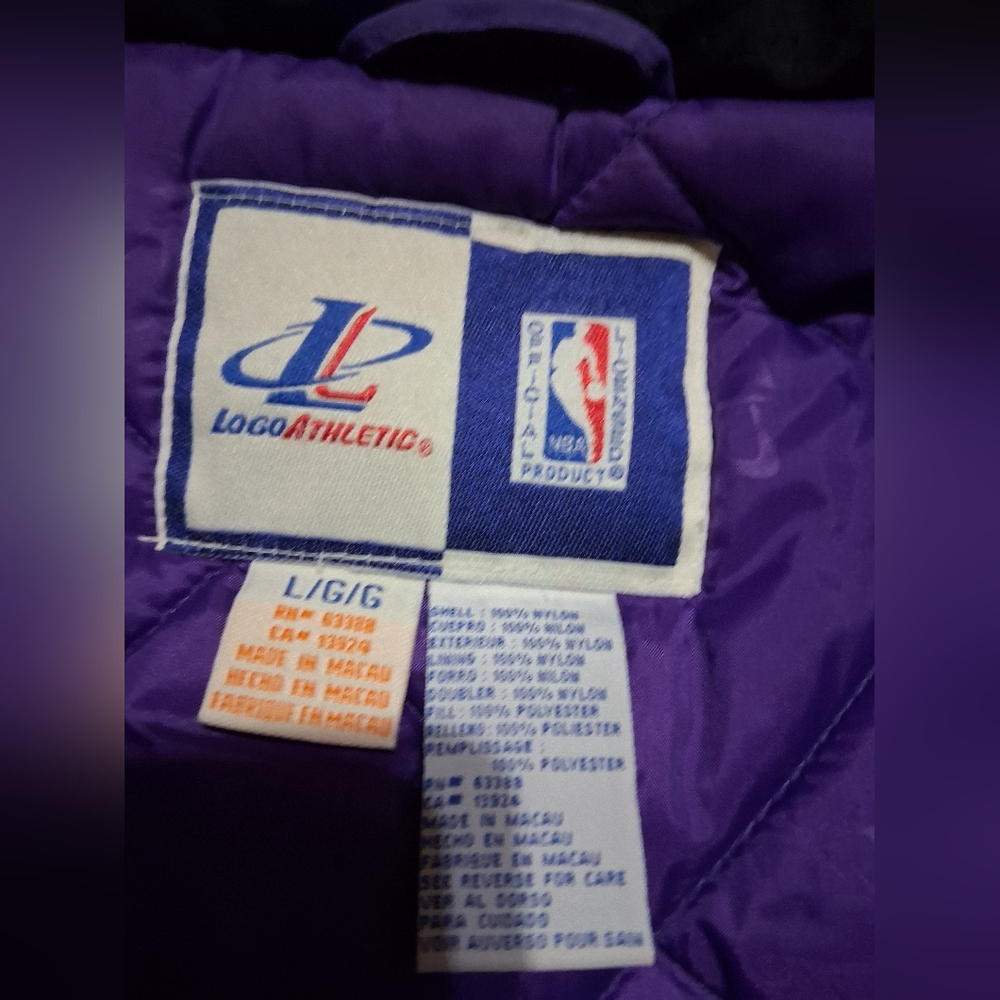 Vintage Logo Athletic Purple NBA  Puffer Jacket Sz. L Made In Macau - Picture 6 of 9